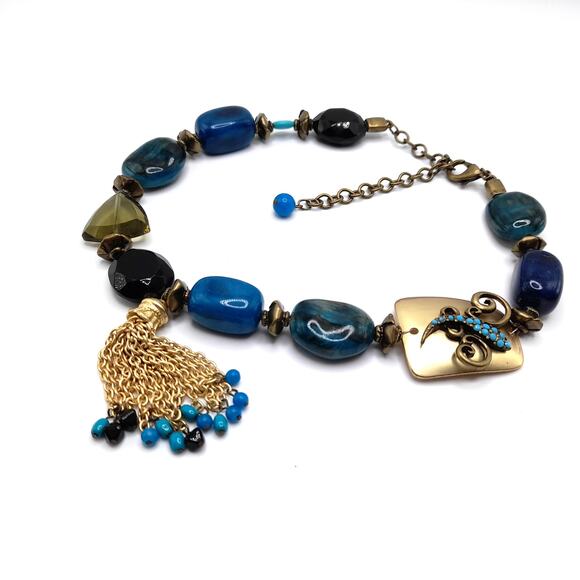 Chico's Turquoise Necklace Chain Tassel, Gemstone Acrylic Glass, 20 Inches - Picture 11 of 13